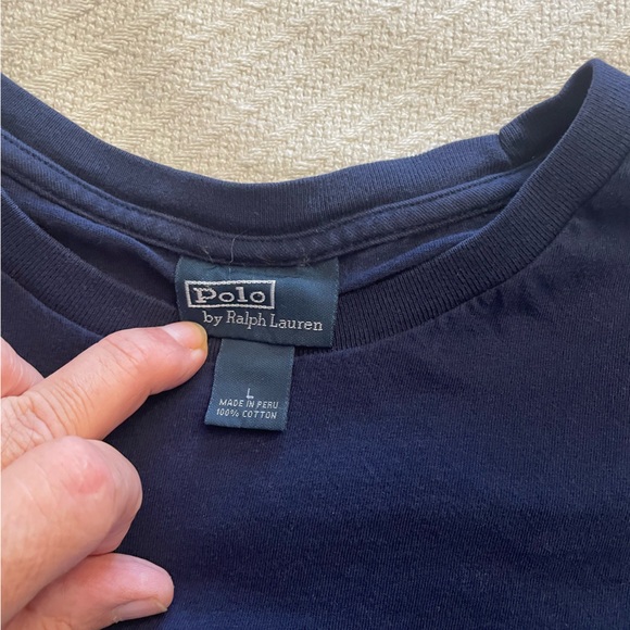 Men’s Polo T-Shirt. Navy Blue with red pony. Size Large - Picture 4 of 4